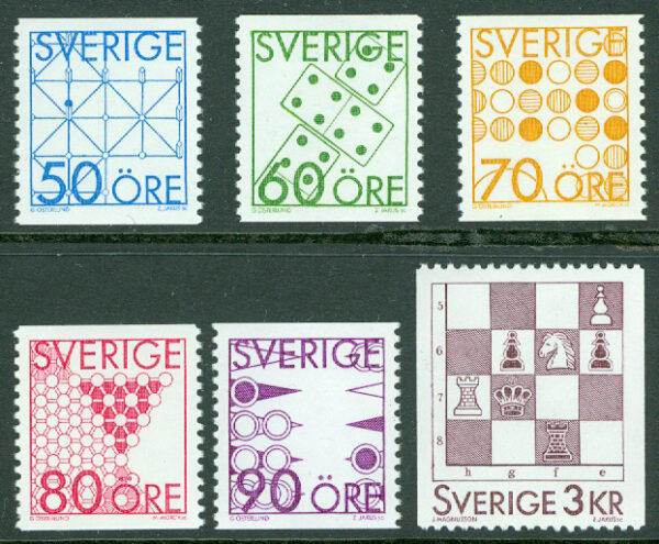 Sverige - F 1371-1376 Spel, bl.a. schack, 6 kpl **