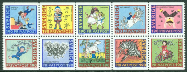 Sverige - F 1448-1457 Rabattfrimärken IX - Astrid Lindgren berättar, 10 kpl **