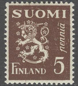 Finland – F  147 m/30 Lejontyp, 5 penni brun **
