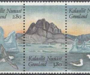 Grönland – F  169-171 Frimärksutställ Hafnia 87 – Landskap – Fåglar, 3-strip kpl **