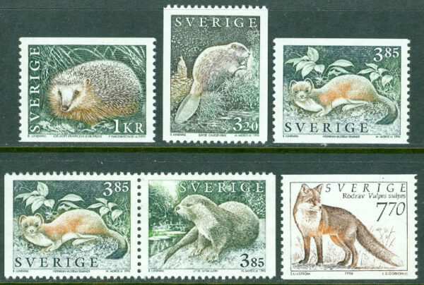 Sverige - F 1940-1944 Vilda djur 3, 6 kpl **