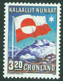 Grönland – F  195 Grönlands självstyrelse 10 år, flagga, 3.20 kr **