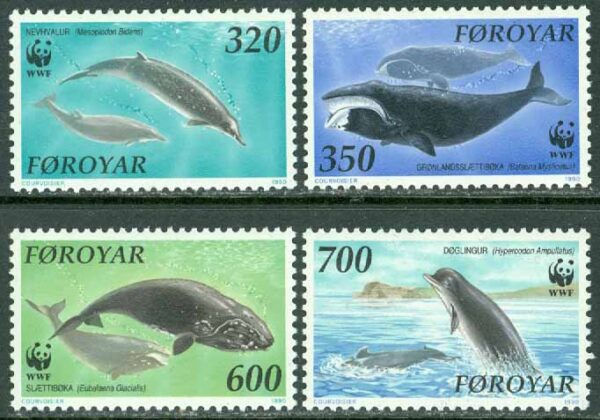 Färöarna - F  205-208 Valar i Nordatlanten - WWF, 4 kpl **