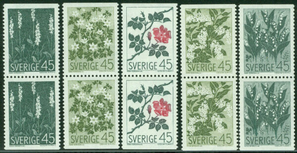 Sverige - F  626-630 Vildblommor, 5 par kpl **