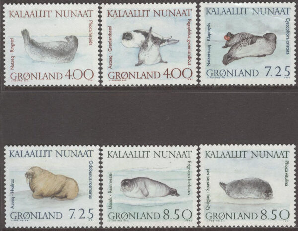 Grönland - F  211-216 Havsdjur - Sälar bla Blåssäl, 6 kpl **
