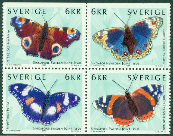 Sverige - F 2154-2157 HBL Fjärilar Sverige - Singapore, 4-block kpl **