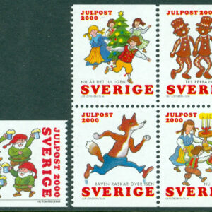 Sverige – F 2219-2223 Julpost – inrikes julpost 2000, 5 kpl **