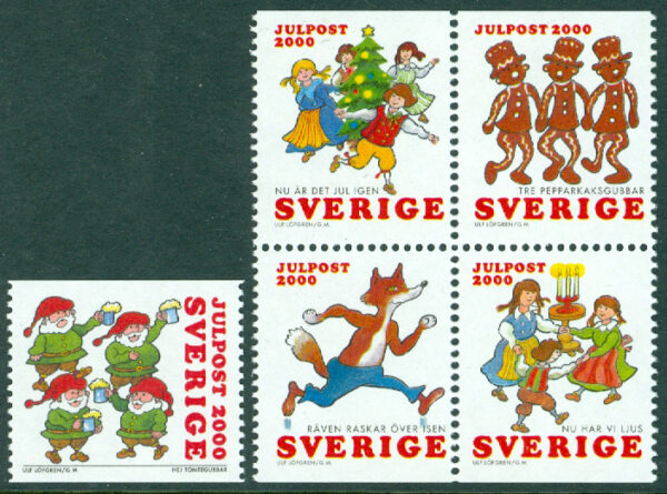 Sverige - F 2219-2223 Julpost - inrikes julpost 2000, 5 kpl **