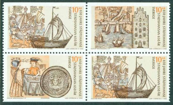 Sverige - F 2562-2564 Stadshansan 650 år Sverige - Tyskland, 4-block kpl **