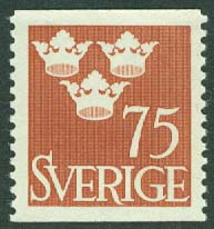 Sverige – F  289 Tre kronor, 75 öre rödbrun **