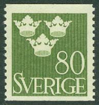 Sverige – F  290 Tre kronor, 80 öre olivgrön **