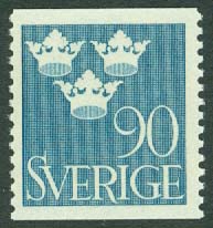 Sverige – F  293 Tre kronor, 90 öre ljusblå **