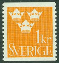 Sverige – F  294 Tre kronor, 1 kr orange **