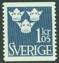 Sverige – F  295 Tre kronor, 1,05 kr blågrön **