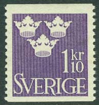 Sverige – F  296 Tre kronor, 1,10 kr violett **