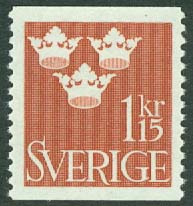 Sverige – F  297 Tre kronor, 1,15 kr rödaktigt brun **