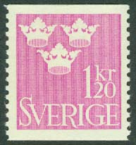 Sverige – F  298 Tre kronor, 1,20 kr rosalila **