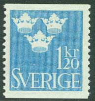 Sverige – F  299 Tre kronor, 1,20 kr ljusblå **