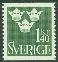 Sverige – F  300 Tre kronor, 1,40 kr mörkgrön **