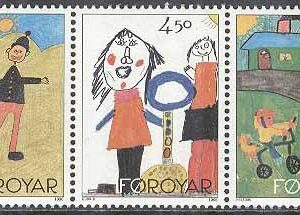 Färöarna – F  302-304 Barnteckningar – Utställning Nordatlantex 96, 3-strip kpl **