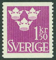 Sverige – F  302 Tre kronor, 1,50 kr rödviolett **