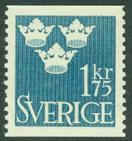 Sverige – F  305 Tre kronor, 1,75 kr blå **