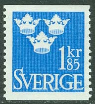 Sverige – F  307 Tre kronor, 1,85 kr blå **
