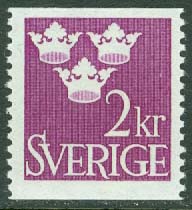 Sverige – F  308 Tre kronor, 2 kr rödviolett **