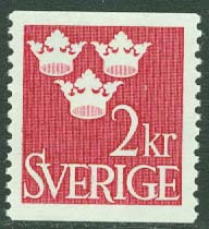 Sverige – F  309 Tre kronor, 2 kr vinröd **