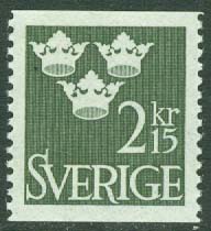 Sverige – F  311 Tre kronor, 2,15 kr olivgrön **
