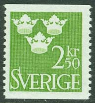 Sverige – F  313 Tre kronor, 2,50 kr ljusgrön **