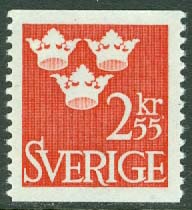 Sverige – F  314 Tre kronor, 2,55 kr röd **