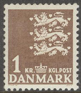Danmark – F  318 a Lilla Riksvapnet 1 kr brun **