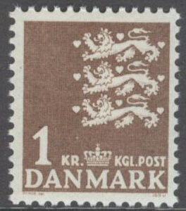 Danmark – F  318 b Lilla Riksvapnet 1 kr brun **