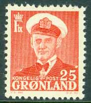 Grönland – F   32 Frederik IX 25 öre ljusröd **