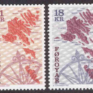 Färöarna – F  320-321 Bruksfrimärken – Karta över Färöarna, 2 kpl**