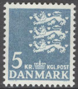 Danmark – F  320 b Lilla Riksvapnet 5 kr blå **