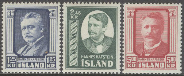 Island - F  327-329 Hannes Hafstein - Minister, serie 3 kpl *