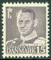 Danmark – F  330a Frederik IX 15 öre gråviolett **