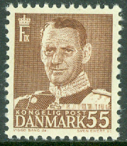 Danmark – F  342 Frederik IX 55 öre mörkbrun **