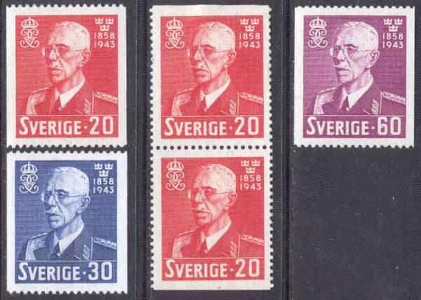 Sverige - F  344-346 Gustaf V 85 år, 5 kpl **