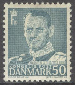 Danmark – F  361 Frederik IX 50 öre blågrön **