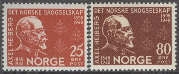 Norge - F  369-370 Skogssällskapet 50 år - Axel Heiberg 100 år, 2 kpl **