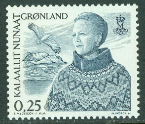 Grönland – F  369 Drottning Margrete II – Fågel, 0,25 kr **