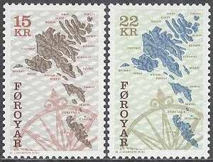 Färöarna – F  378-379 Bruksfrimärken – Karta över Färöarna, 2 kpl**