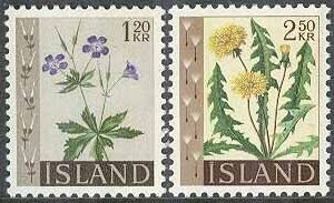 Island – F  379-380 Blommor II bla Midsommarblomster, 2 kpl **
