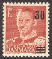 Danmark – F  385 Frederik IX 30 på 25 öre brunröd **