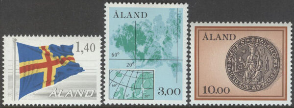 Åland - F    4-6 Olika motiv. Flagga - Karta - Sigill, 3 kpl **