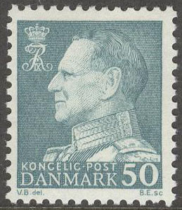 Danmark – F  420 a Frederik IX 50 öre blågrön **