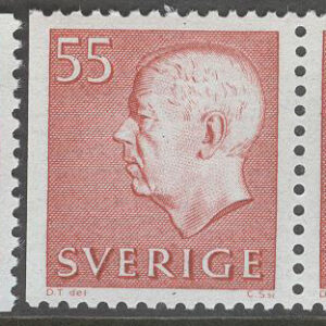 Sverige – F  433 A + BB Gustaf VI Adolf, typ III, 55 öre röd, 3 kpl **